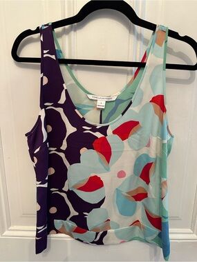 DVF Diane Von Furstenberg Multi-Color Silk Scoop Neck Tank
